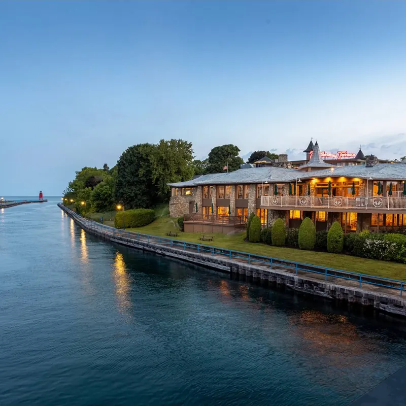 The channel at dusk seen from the restaurant